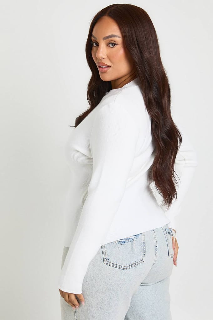 boohoo Dames Plus Getailleerd Dichtgeknoopt Compact Gebreid Vest | White | Maat: 20-22