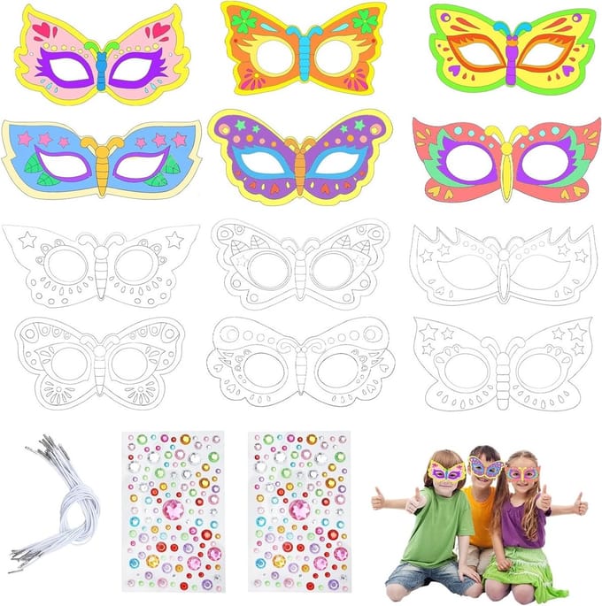 Set van 12 Dierenmaskers voor Kinderen - Schilderen, Feest, DIY, Verjaardag en Creatieve Knutselprojecten