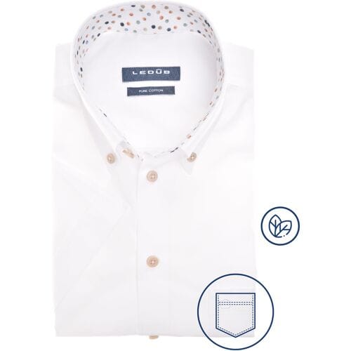 Ledûb Overhemd Plain Dot Collar Contrast Wit-Bruin / male