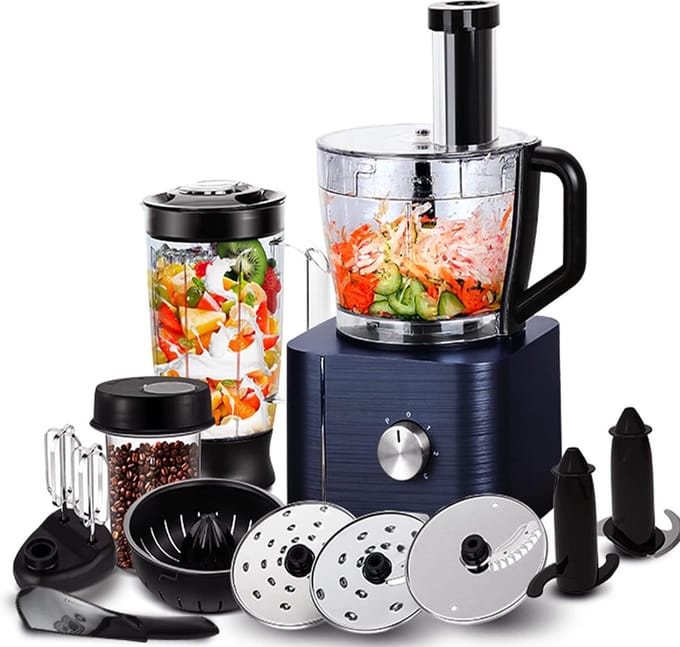 Foodprocessor - Compacte Keuken Processor voor Efficiënte Voedselbereiding - Inclusief Diverse Snijbladen en Kneedhaak