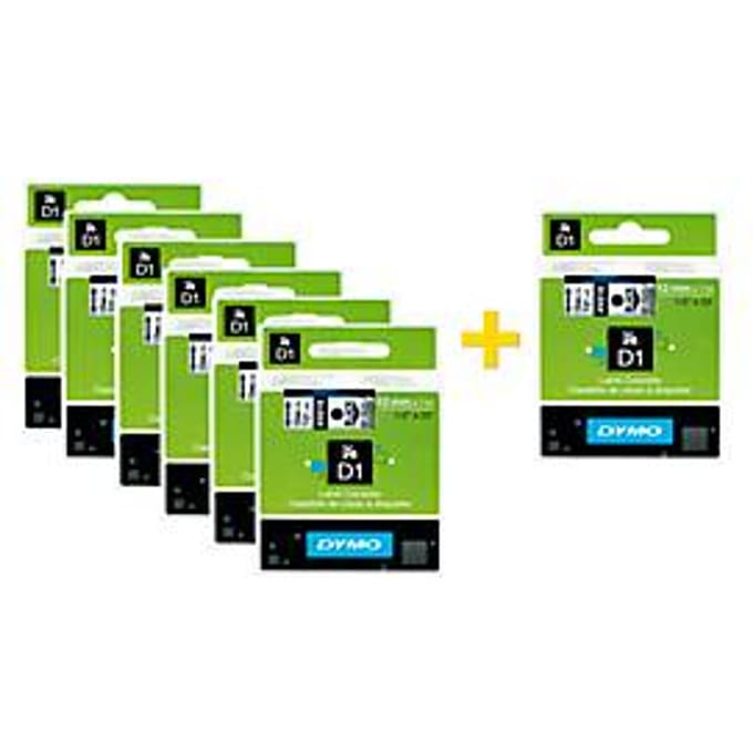 DYMO® voordeelpakket lint beletteringssystemen 45013, 12 mm breed, wit/zwart, 6 + 1 GRATIS