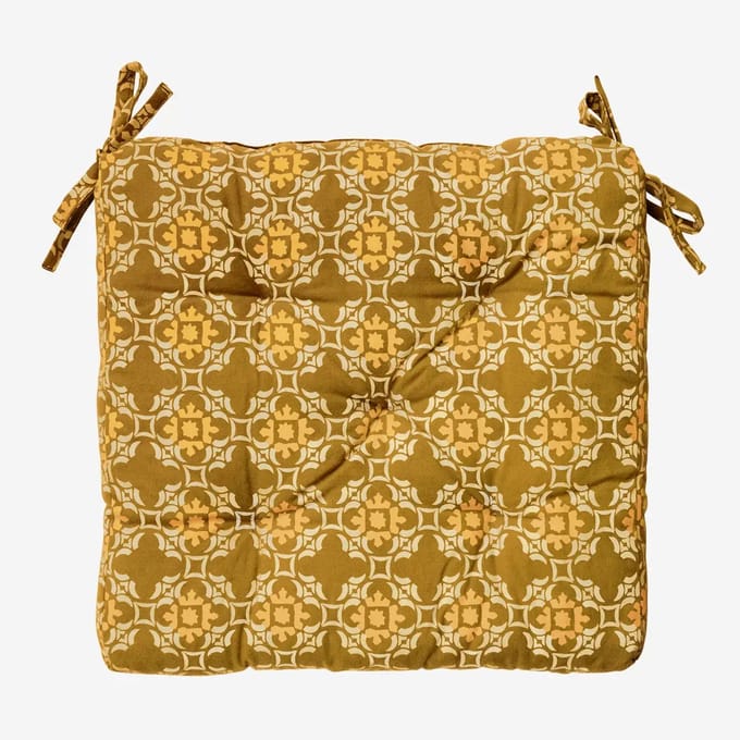 Madam Stoltz - stoelkussen 45x45cm - 100% katoen - caramel retro print