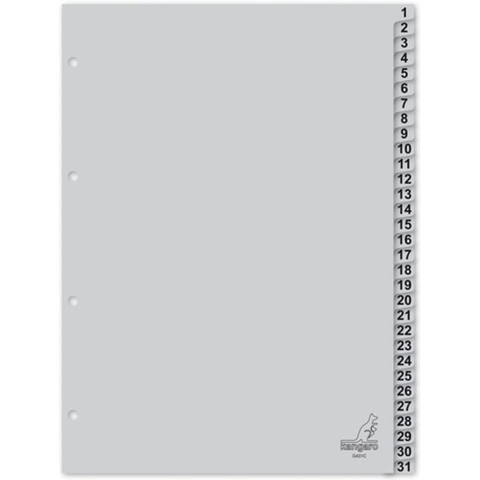 Kangaro tabbladen - A4 - PP 120 micron - grijs - 4-gaats - 31-delig cijfers
