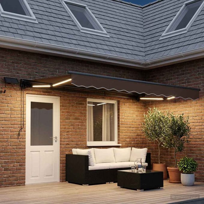 vidaXL - Handbediende - luifel - met - LED's - Taupe - 4 - x - 2 - m