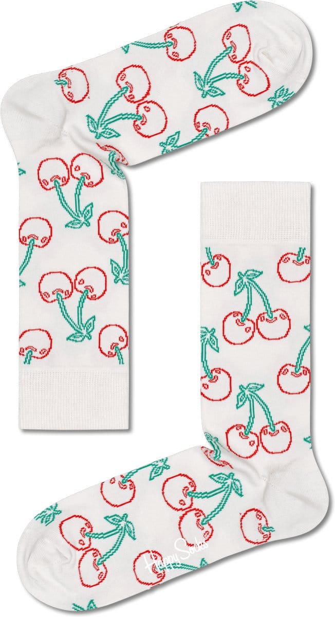 Happy Socks Cherry Sock - wit met rode kersen - Unisex - Maat: 36 - 40