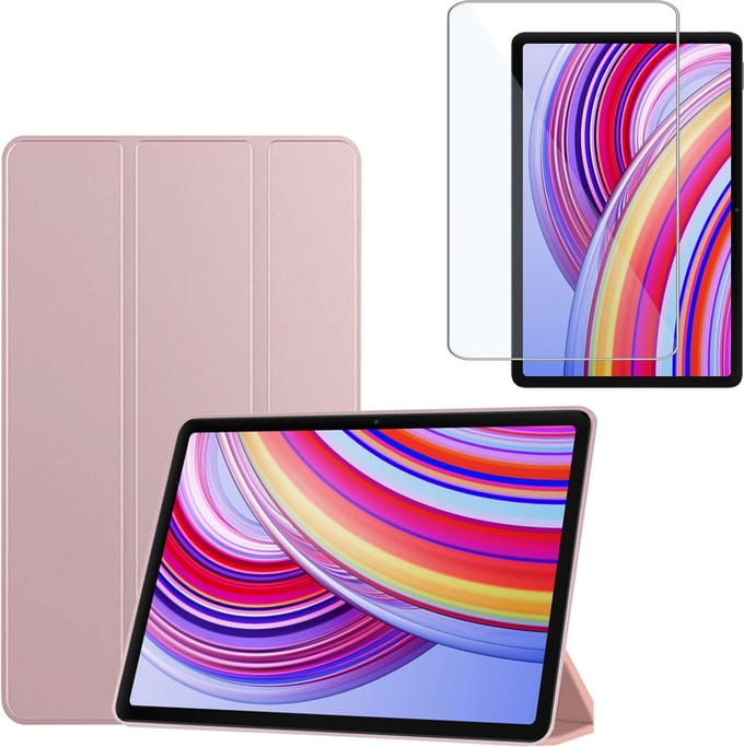 Hoesje + Screenprotector geschikt voor Xiaomi Poco Pad 12.1 & Redmi Pad Pro 12.1 – Tempered Glass - Extreme Shock Smart Case - Rose