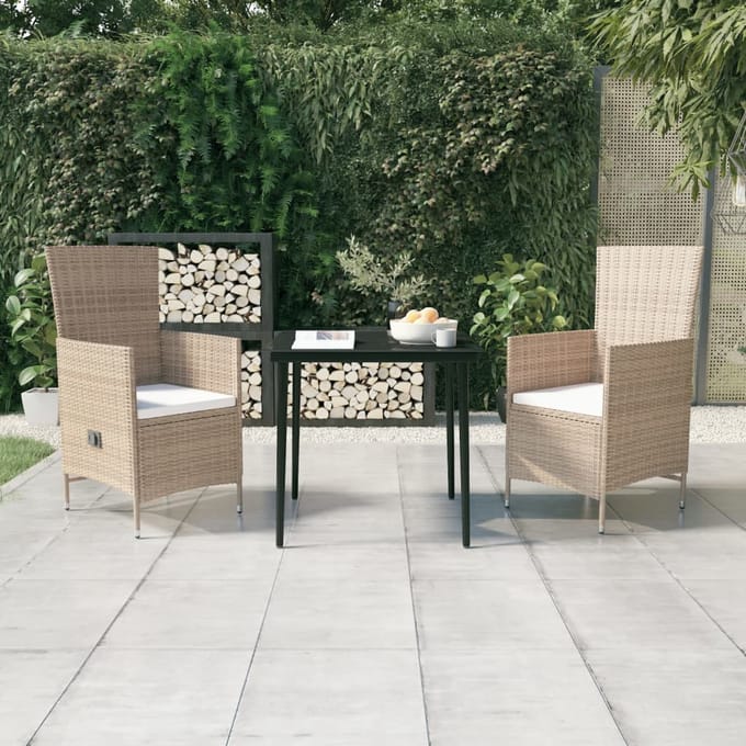 vidaXL - 3-delige - Tuinset - met - kussens - beige