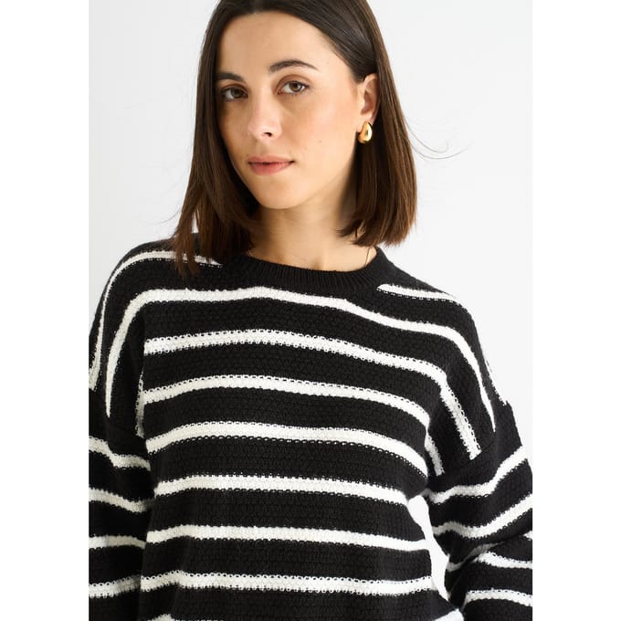 Zwarte streep grof gebreide oversized trui