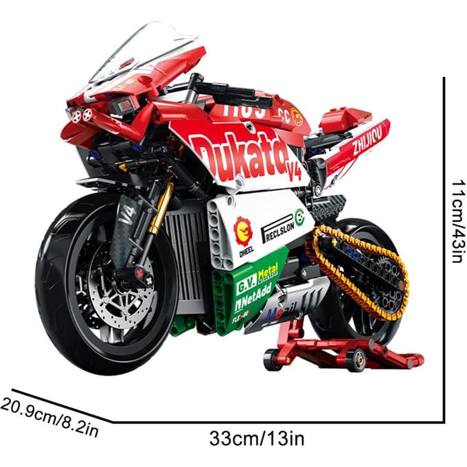 1:8 Ensemble de Briques de Construction de Moto Technique V4 Modèle de Super Moto Célèbre Kit de Construction Briques de Course Jouets Assemblés pour Adolescents Cadeaux Pour Enfant