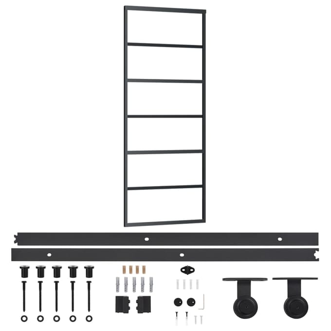 vidaXL - Schuifdeur - met - beslag - 76x205 - cm - aluminium - en - ESG-glas
