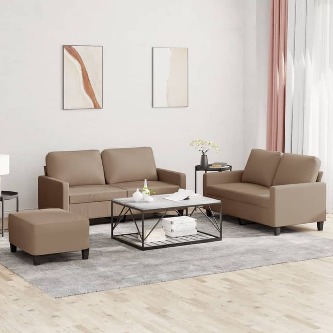 vidaXL - 3-delige - Loungeset - met - kussens - kunstleer - cappuccino