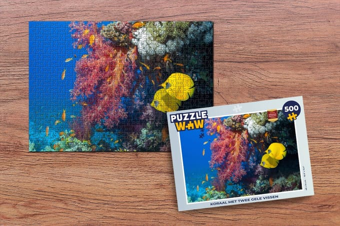 Puzzel Koraal met twee gele vissen - Legpuzzel - Puzzel 500 stukjes