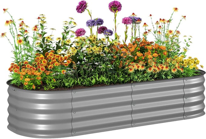 Outsunny verhoogde plantenbak - open bodem - metaal - zilver