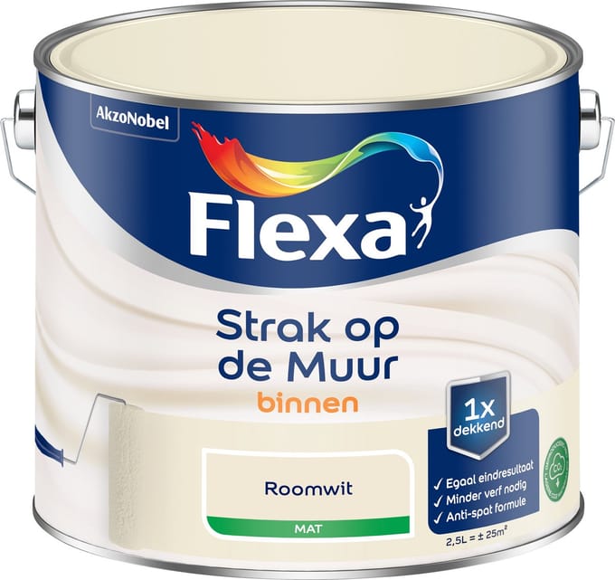 Flexa Strak Op De Muur Muurverf - Mat - Roomwit - 2,5l