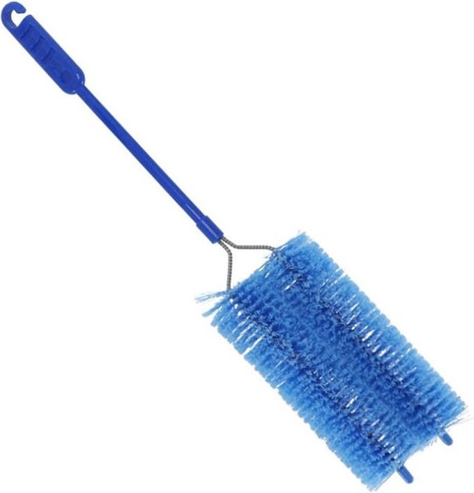 Gerimport Radiatorborstel - dubbele borstel - 47 cm - kunststof - blauw - schoonmaakborstel/rager verwarming