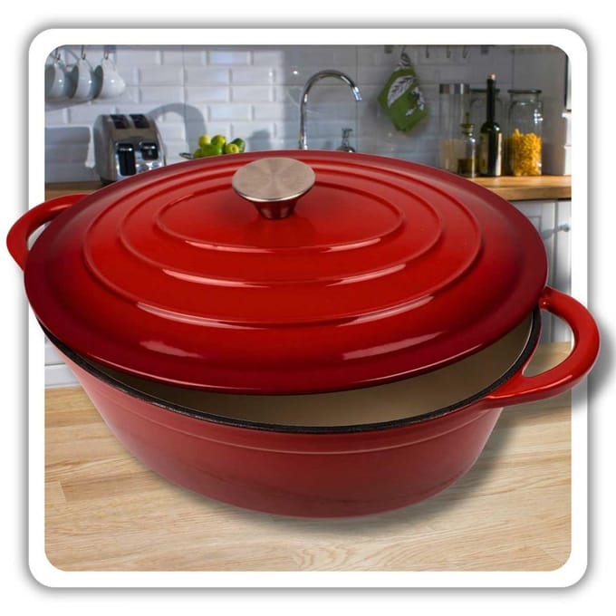 Gietijzeren Braadpan met Emaille 6L - Rood