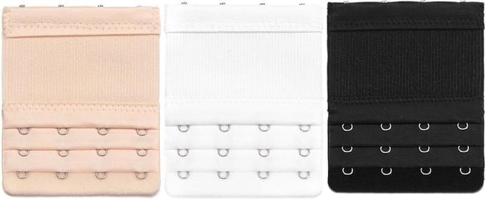 KELERINO. Bh Verlengstuk 4 Haaks Elastisch - 3Pack - Zwart, Wit en Beige