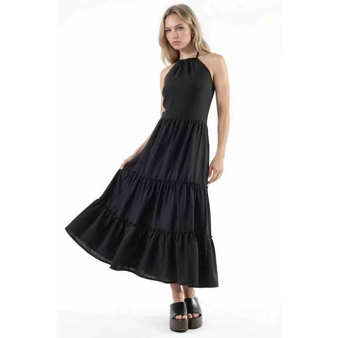 Rimpelige Halter Nek Maxi Jurk