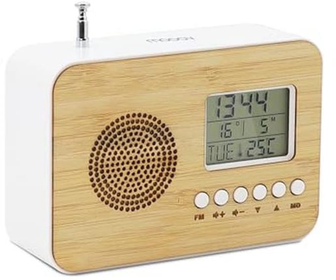 Betaalbare Bamboe Reiswekker met FM Radio en Temperatuurdisplay