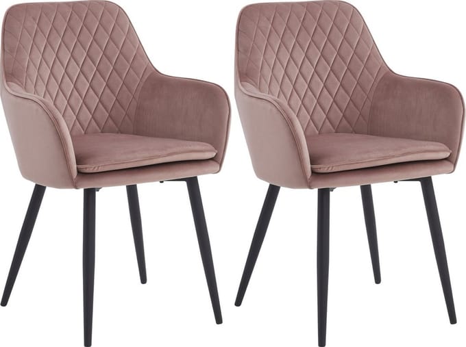 Colenis® - Laura Eetkamerstoel - Set Van 2 - Roze - Velvet - Design - Industrieel - Met armleuning