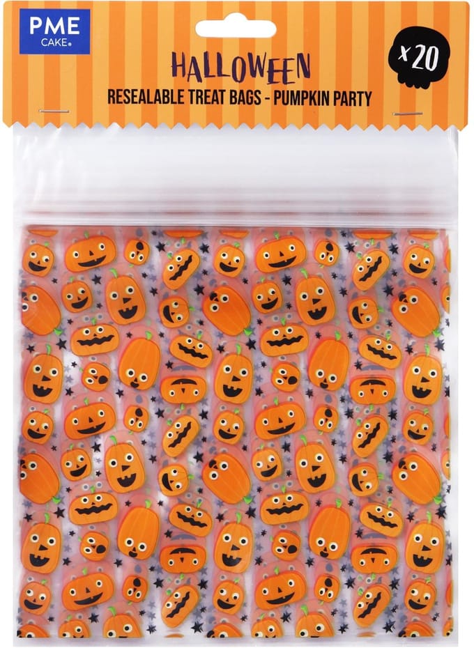 PME Halloween 20 hersluitbare plastic feestzakjes - Pompoenfeest