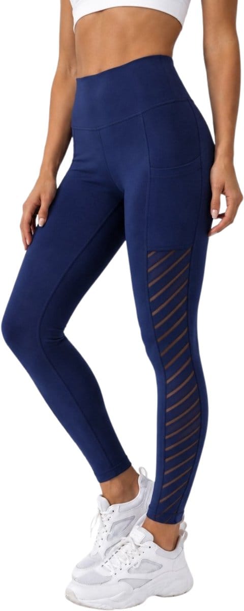 SparkNine Novawave sportlegging dames - squatproof - ademend - met zakken - S - blauw - mesh panelen - elastisch & stijvol