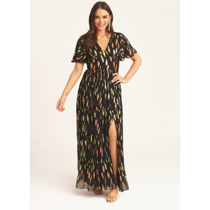 Multi Jacquard Angel Mouwen Maxi Jurk