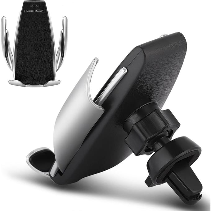 Autotelefoonhouder Draadloze autolader Snel Laadpad, Handsfree Kijken, Automatische Klem gray