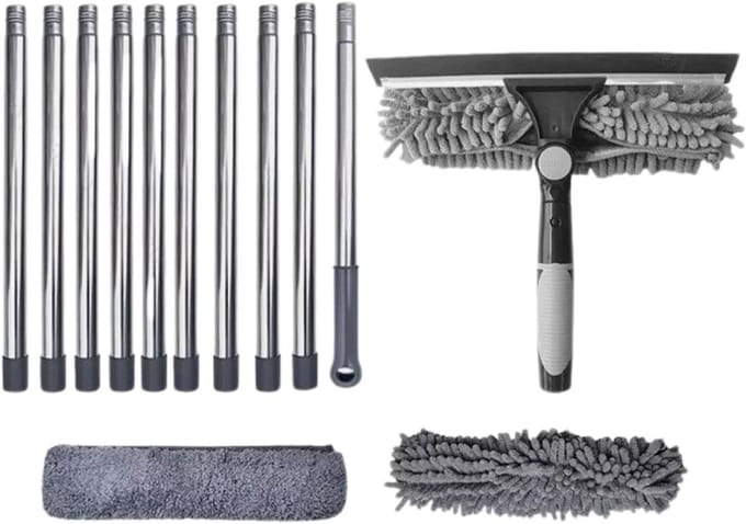 Raambak Reiniger - Glasbewassing Set - Ramen Schoonmaken - 2-in-1 Borstel Schraper - Verstelbare Lengte - Meerkleurig