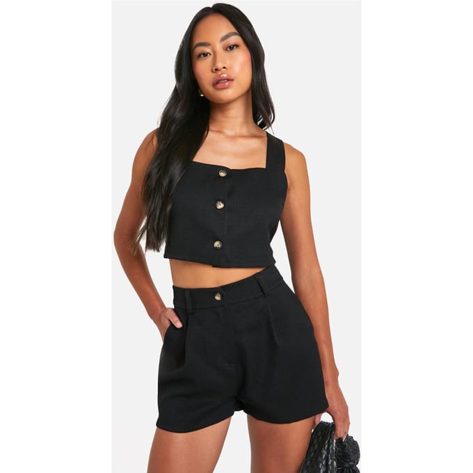 boohoo Dames Textured Linen Look Open Back Waistcoat | Black | Maat: 14