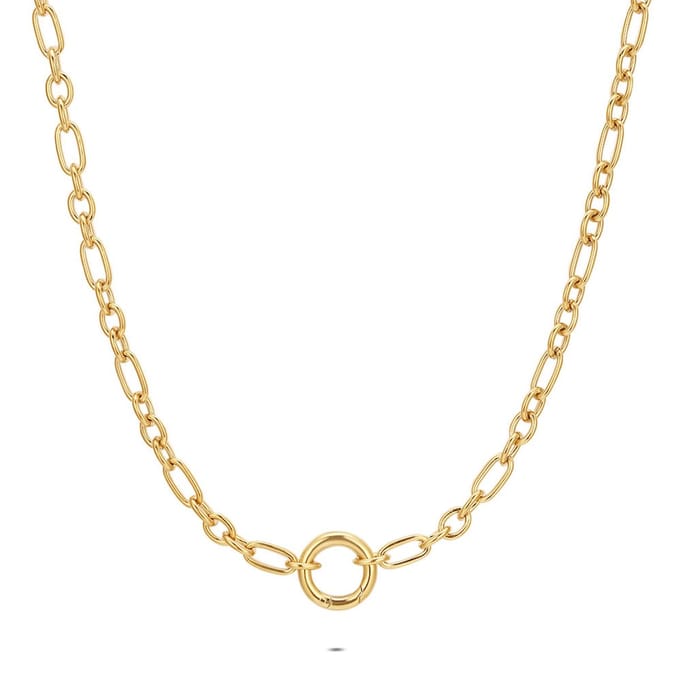 Twice As Nice Halsketting in edelstaal, schakelketting met ring Goudkleurig 42cm