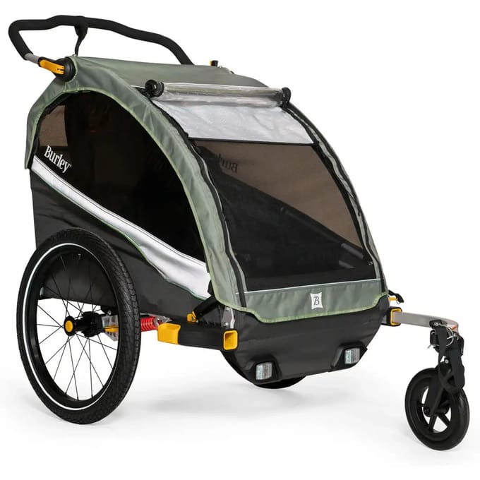 Burley D’Lite X Single Fietskar – Fietskar voor Kinderen – Fietskar 1 Kind – Inklapbaar – Cargo Trailer – Groen Grijs