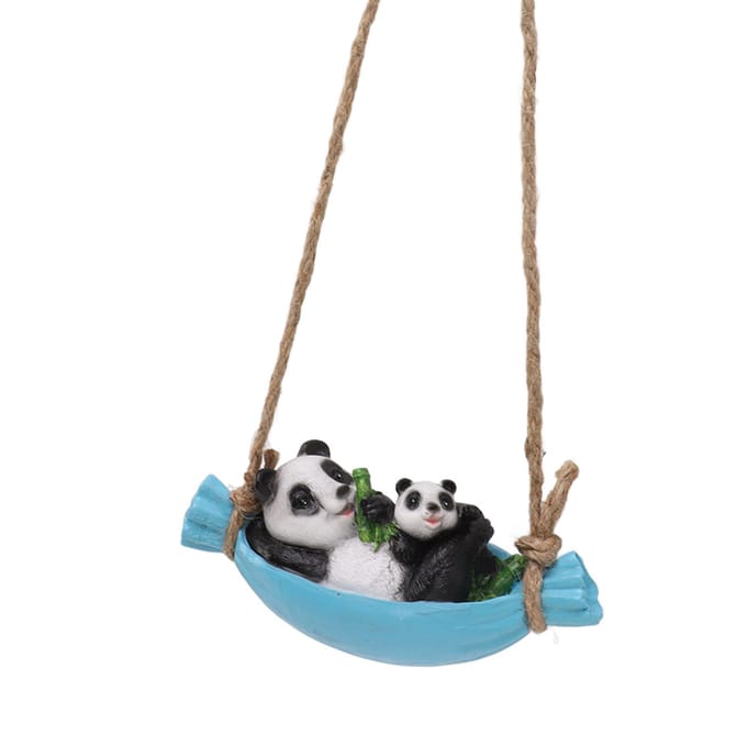 Statue Balançoire Panda Mère et Bébé Panda Allongés Sur La Balançoire Résine Simulation Animal Jardin white
