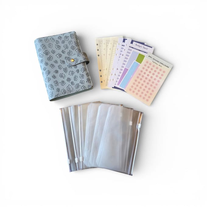 Budget Binder A6 – complete cashstuffing map voor slim sparen en budgetteren - blauw