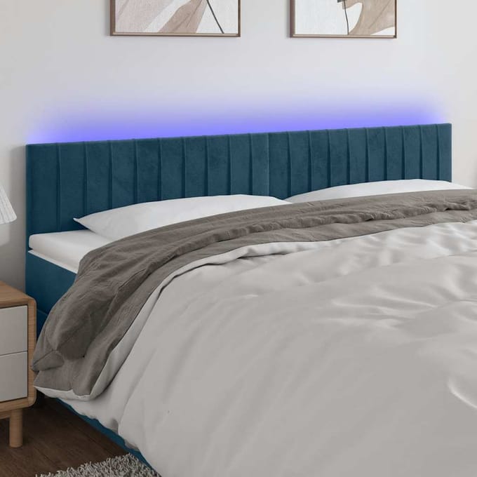 vidaXL - Hoofdbord - LED - 200x5x78/88 - cm - fluweel - donkerblauw