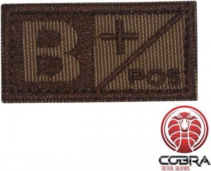 Bloedgroep B+ POS bruin geborduurde militaire patch embleem met klittenband
