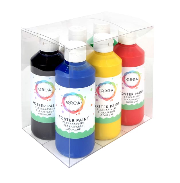 Plakkaatverf Qrea set à 6 standaard kleuren 250ml