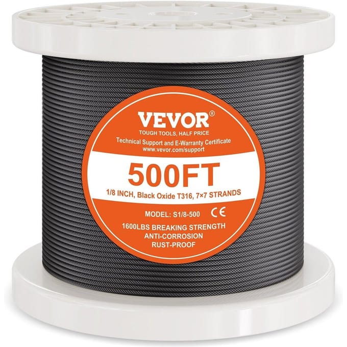 Câble en Acier Inoxydable T316 1/8  Câble d'Acier 7x7 500 ft Garde-corps à Câble