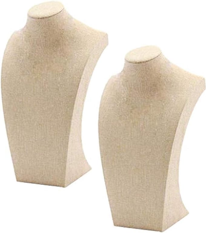 Ketting Display Stand - Sieraden Houder - Sieraden Presenteren - Linnen Bekleding - 2 Maten Set - Beige