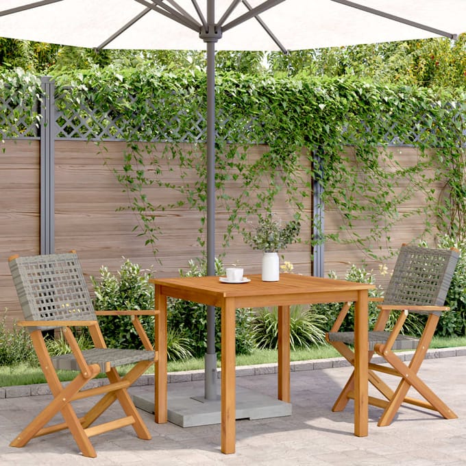 vidaXL - Opklapbare - stoelen, - 2 - stuks, - grijs, - massief - acaciahout - en - polyrotan.