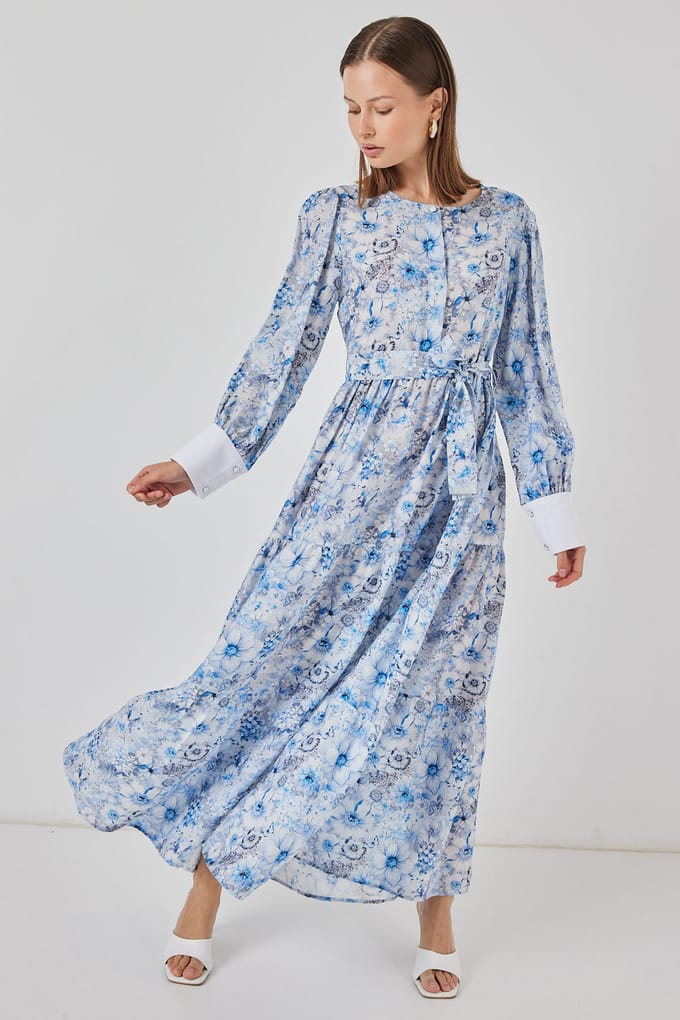 Viskosemix Patroon Maxi-jurk met Knopsluiting