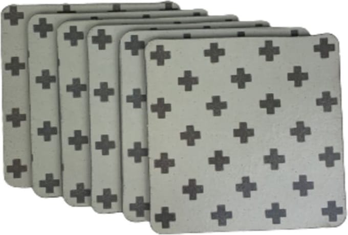 Onderzetters - Pluspatroon - Vierkant - Antraciet / Wit - Glas - 9 x 9 cm - Set van 6