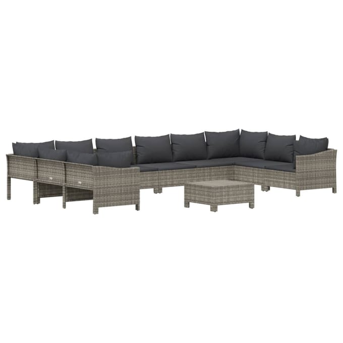 vidaXL - 11-delige - Loungeset - met - kussens - poly - rattan - grijs