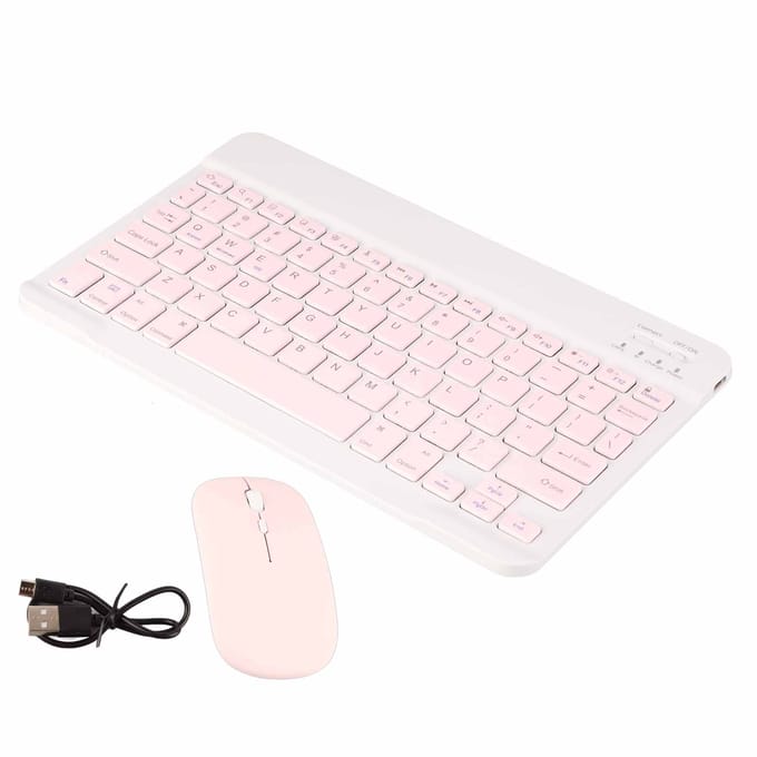 10 Inch Bluetooth Toetsenbord Set USB Opladen Ultradun Stil Draadloos Toetsenbord met DPI Muis voor roze