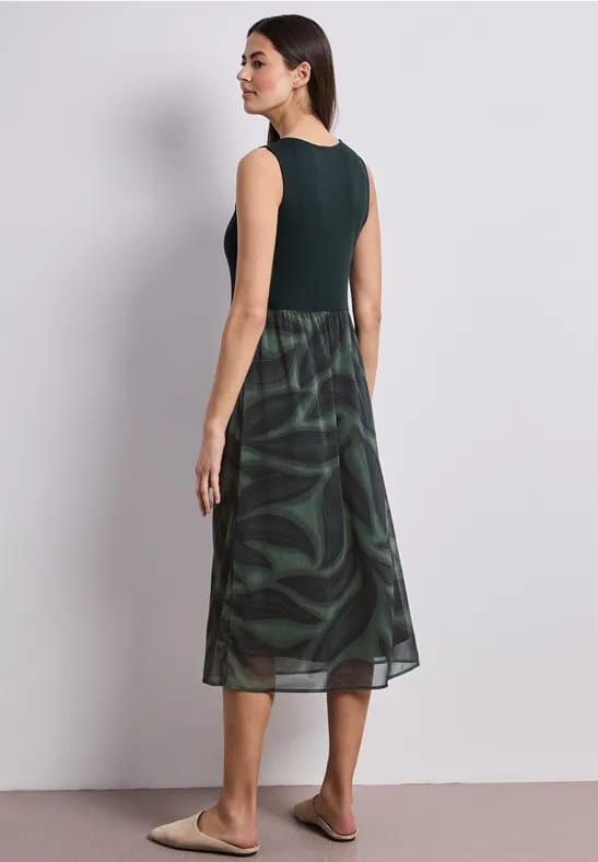 Midi-jurk met structuurmix en print