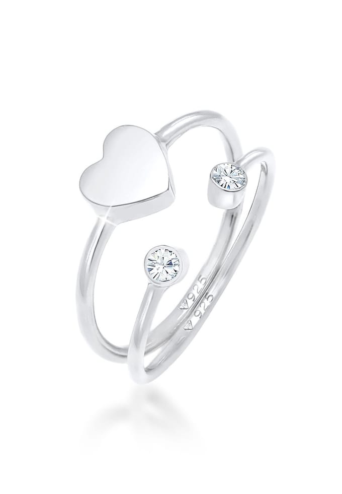 Elli - Ring - Dames hart kristallen stapelring set in 925 sterling zilver - Dames