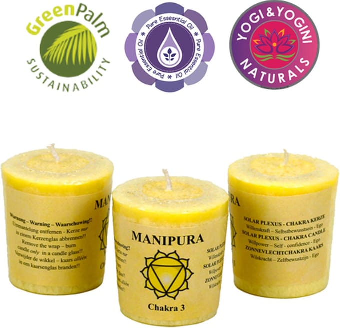Geurkaarsje 3e chakra - 3 stuks - 4.5x4cm - Geel