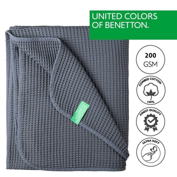 Couverture - BENETTON - CASA BENETTON - 100% Coton - 200 g/m2 - Gris Foncé - 140x190 cm gris