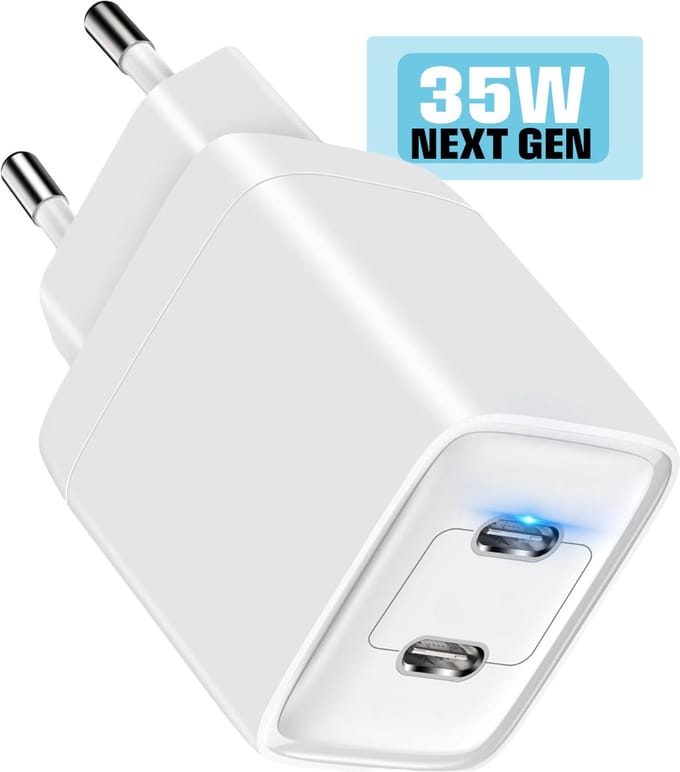 35w Dubbele usb C Adapter 2 usb C Poorten - Dynamische Stroomverdeling - Slimme usb C Oplader - Snellader - PPS Fast Charger