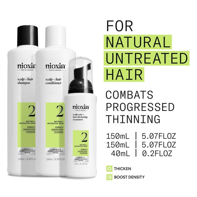 NIOXIN Scalp and Hair Thickening System 2 for Natural Hair with Progressed Thinning Trial Kit